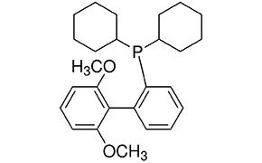 A chemical structure diagram featuring a phosphorus atom (P) connected to various groups. The structure includes two cyclohexane rings, one methoxy group (OCH3), and a phenyl ring. The diagram illustrates the arrangement of atoms and bonds in a phosphine ligand.