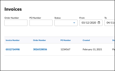 Invoice Center - Search Feature Mostrando la función de búsqueda en el centro de facturas.