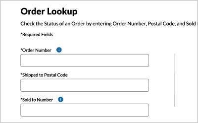 Order Lookup Fields Vista del formulario de búsqueda de pedidos