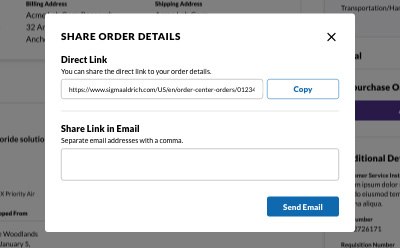 Share order details Pantallazo de detalles de Compartir pedido