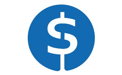 A blue circle with a white US dollar icon at its center.