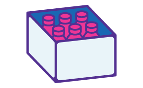 Diagnostic Antibody Manufacturing Cartoon of box packed with antibody vials indicating diagnostic antibody production