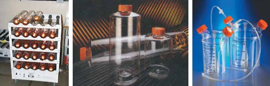Scaled-up alternative cell culture methods include using roller bottles and spinner flasks which are designed to grow large quantities of cells. Spinner Flasks