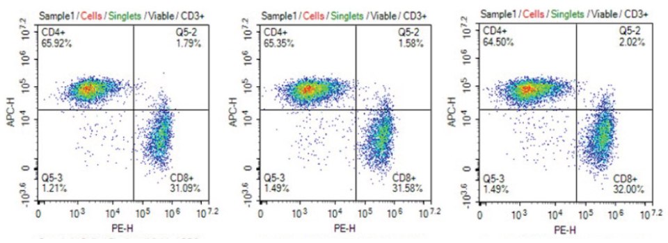 CD4+/CD8+ phenotype distribution T cells in culture media filtered using Stericup<sup>®</sup> PES filters Consistent CD4+/CD8+ phenotype of T cells cultured in cell culture media filtered 1X, 5X, or 10X using Stericup® Quick Release PES filters