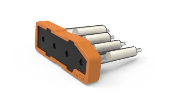 Biotin cartridge Orange Synple biotin cartridge with a black center section and four connected reagent vials.