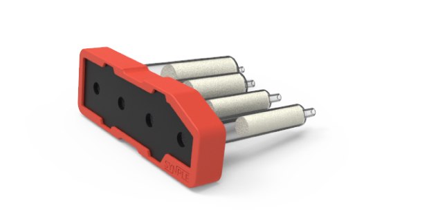Heterocycle formation cartridge Red-orange Synple heterocycle formation cartridge with a black middle panel and four reaction vials.