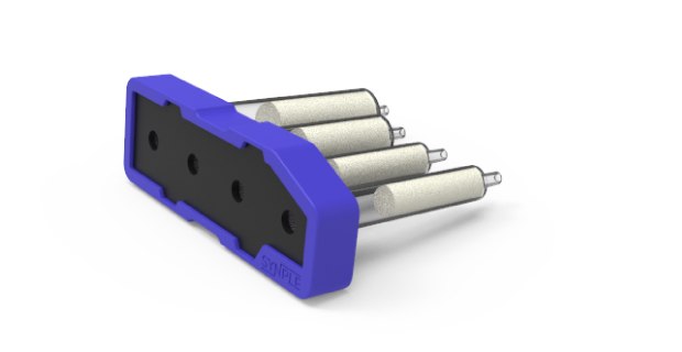 Mitsunobu cartridge Dark blue Synple Mitsunobu cartridge with a black center and four reagent vials.