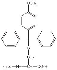 fmoc-cysmmt-oh A chemical structure featuring a central sulfur atom connected to three phenyl groups and an Fmoc-amino acid.