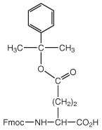 fmoc-gluo-2-phipr-oh A chemical structure with a phenyl group, an ester linkage, and an Fmoc-amino acid connected to a carbon chain.