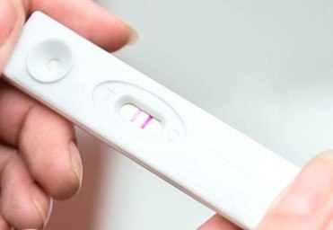 Image of commonly used lateral flow rapid test for determining pregnancy. Commonly used lateral flow rapid test for determining pregnancy