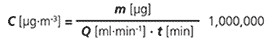The average concentration C over the whole sampling time (in μg·m-3) Calculations