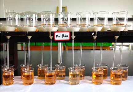 Retention of lead molybdate precipitate using Whatman™ Grade 40 filter paper. Retention of lead molybdate precipitate using Whatman™ Grade 40 filter paper.