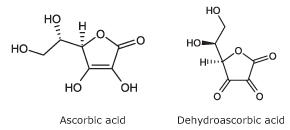 Chemical structure of ascorbic acid and dehydroascorbic acid. Chemical structure of ascorbic acid and dehydroascorbic acid.