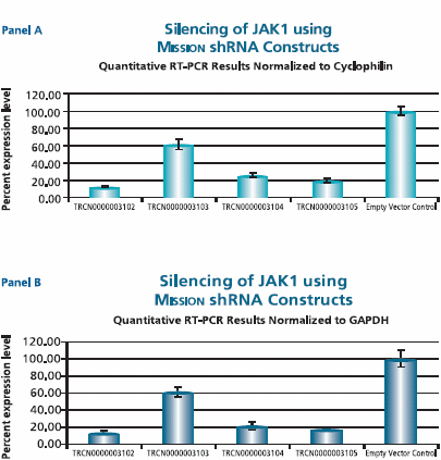 Examination of Efficacy, Specificity, and Efficiency of an shRNA Lentiviral Library The Human Janus Kinase 1 (JAK1, NM_002227) MISSION shRNA