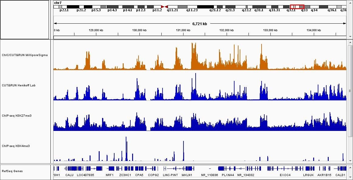 Sequence results for ChIC and CUT&RUN assay (H3K27me3) sequence results for ChIC and CUT&RUN assay