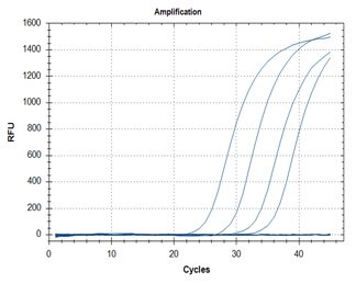 RT-qPCR – Quantitative Reverse Transcription PCR SARS-CoV-2 detection assays utilizing the KAPA PROBE FAST One-Step qRT-PCR Master Mix (2X) Universal Kit (Cat. No. KK4752) for primer targets N1 (graph A) and N2 (graph B).