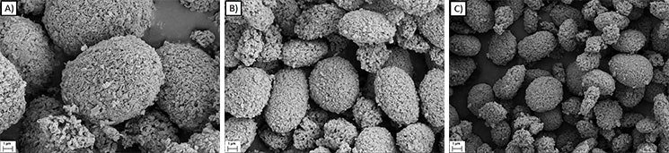 SEM images of Ni0.8Co0.1Mn0.1(OH)2 precursor materials SEM images of Ni0.8Co0.1Mn0.1(OH)2 precursor materials synthesized via the CTFR