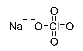 Sodium Perchlorate (NaClO4) Chemical structure of sodium perchlorate (NaClO4). On the left, the sodium ion (Na) is depicted, accompanied by a positive charge symbol. To the right, there is perchlorate ion, consisting of a central chlorine atom bonded to four oxygen atoms in a tetrahedral geometry. Three of these oxygen atoms are connected to the chlorine atom with double bonds, while the fourth oxygen atom is linked with a single bond and carries a negative charge.