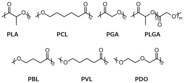 Polyesters commonly used in drug delivery applications. Polyesters commonly used in drug delivery applications.