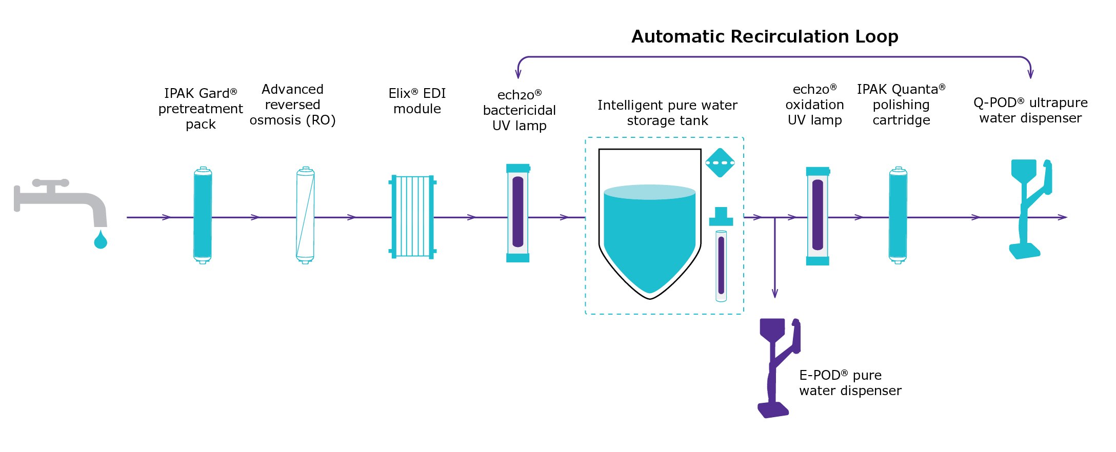 Automatic_recirculation_loop Order of purification technologies in a Milli-Q® IQ 7003 water system