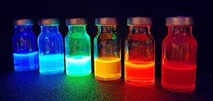 Colors of various perovskite quantum dots under UV illumination. Colors of various perovskite quantum dots under UV illumination