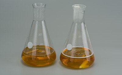 Solubility of granulated and powdered culture media Dissolved granulated and powdered microbial culture media in water in Erlenmeyer flasks