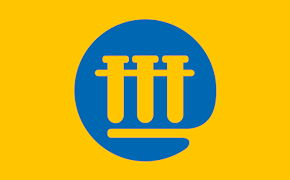 A blue circle with three test tubes icon in its center on a yellow background. A blue circle with three test tubes icon in its center on a yellow background.