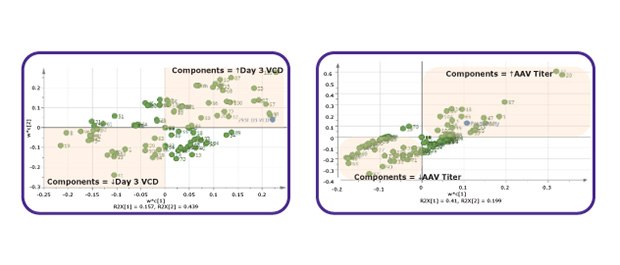 MVDA Identify Critical Components Charts showing cell viability and AAV2 productivity performance
