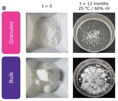 Appearance of Granulated Potassium Chloride Following 12 Month Stability Study Granulated potassium chloride showed significantly less caking than non-granulated bulk materials.