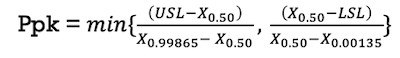 Ppk Equation Non-Normally For non-normally distributed monitoring process parameter, Ppk will be calculated using this equation.