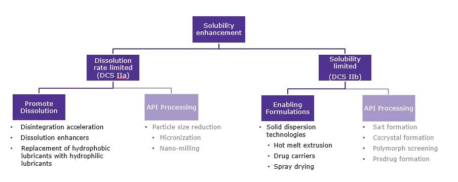 Solubility enhancement options for APIs Flowchart depicting solubility enhancement options for APIs