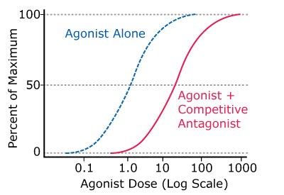 Graph showing the general activity of competitive (reversible) antagonists compared to agonists alone.