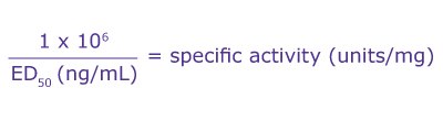 Equation for converting effective dose (ED50) to specific activity units.