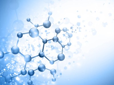 Organic molecules in water A digital illustration of interconnected organic molecules against a light blue background, symbolizing organic molecules in water