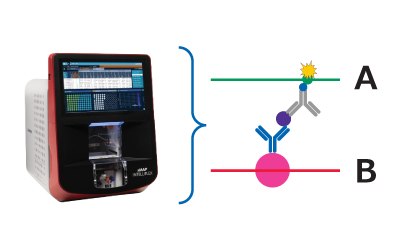 Final step of the MILLIPLEX® multiplex assay workflow based on the Luminex® xMAP® bead-based multiplex assay platform. Shows the xMAP® INTELLIFLEX® instrument and explains the lasers. Green laser goes through the detection antibodies and the red laser goes through the bead. Green laser (532 nm) to quantify binding events and the red laser (635 nm) identifies bead region. Final step of the MILLIPLEX® multiplex assay workflow based on the Luminex® xMAP® bead-based multiplex assay platform. Shows the xMAP® INTELLIFLEX® instrument and explains the lasers. Green laser goes through the detection antibodies and the red laser goes through the bead. Green laser (532 nm) to quantify binding events and the red laser (635 nm) identifies bead region.