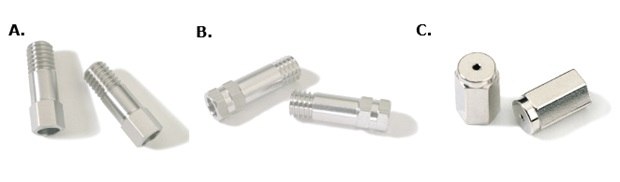 Gas chromatography ferrule nuts used for securing columns and fittings in GC systems