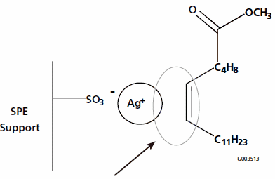 Schematic Representation Ag-Ion SPE interacting with cis-FAME Schematic Representation Ag-Ion SPE interacting with cis-FAME