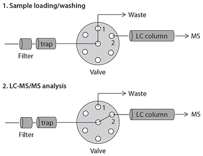Configuration of the LC-MS System and Valve Positions for Online SPE/LC-MS Configuration of the LC-MS System and Valve Positions for Online SPE/LC-MS