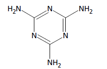 Structure of Melamine A chemical structure diagram of purine, showing a fused double-ring system with nitrogen (N) and amino (NH₂) groups attached at various positions.