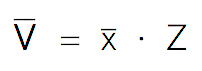 mean_vol_eq Mean-volume equatiion. Mathematical equation displaying the relationship V equals X multiplied by Z, where V, X, and Z are variables, with a multiplication dot between X and Z