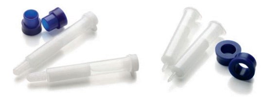 PD MiniTrap™ G-25 prepacked columns for cleanup of proteins with Mr > 5000 in sample volumes up to 500 µL (PD MiniTrap™ G-25; left) and 1.0 mL (PD MidiTrap™ G-25; right). PD MiniTrap, MidiTrap G-25