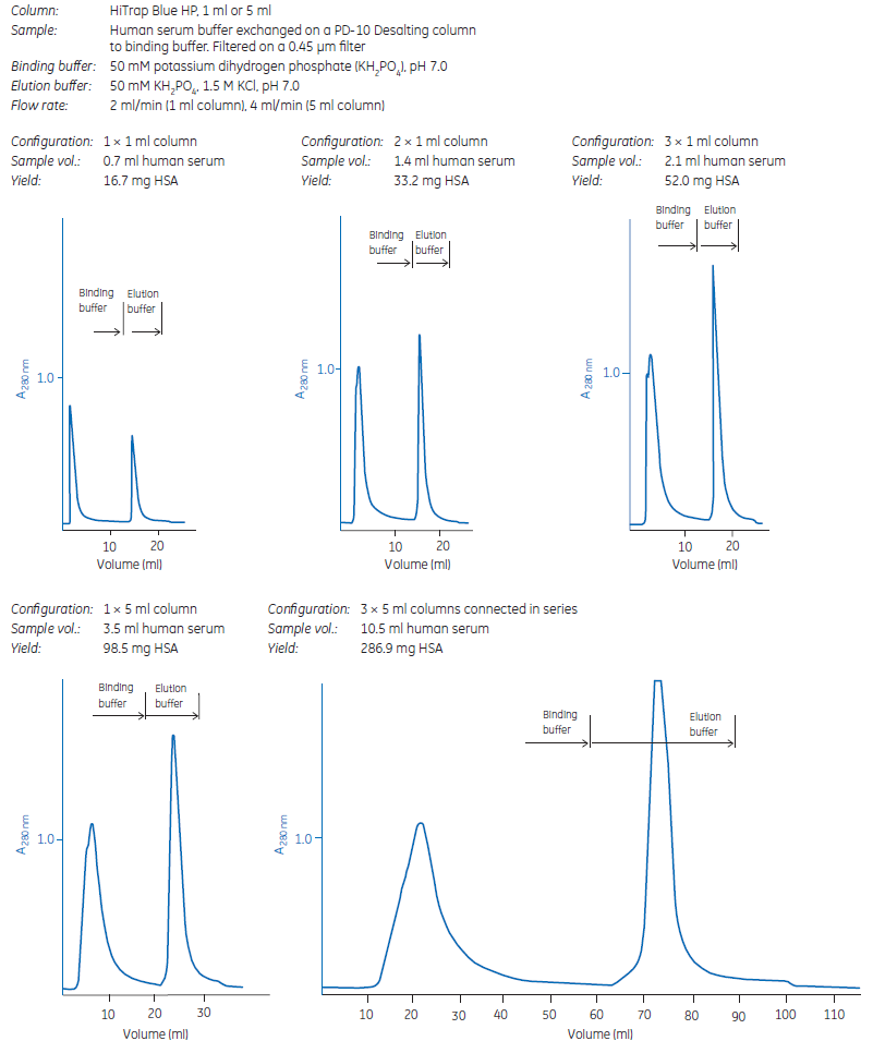 Purification or Removal of Albumin Scaling up on HiTrap® Blue HP gives predictable separations and quantitatively reproducible yields.