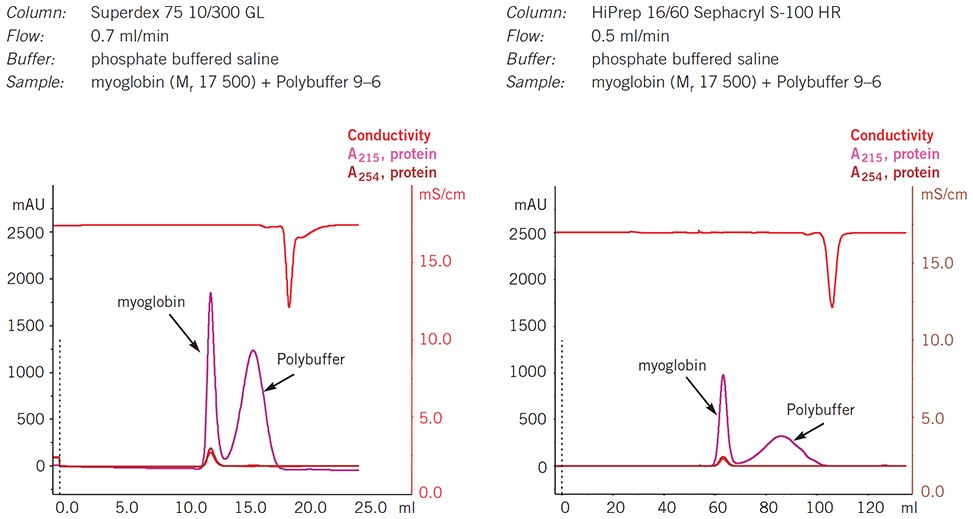 Separation of Polybuffer from protein using gel filtration. Separation of Polybuffer from protein using gel filtration