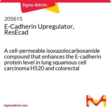 E-Cadherin Upregulator, ResEcad A cell-permeable isoxazolocarboxamide compound that enhances the E-cadherin protein level in lung squamous cell carcinoma H520 and colorectal adenocarcinoma SW620 cells.