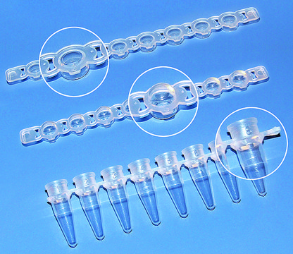 BRAND PCR tubes and caps, strips of 8 flat caps Cap Strips