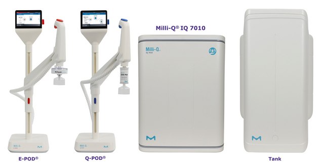 Milli-Q&#174; IQ 7003/05/10/15 Ultrapure and Pure Water Purification Systems Produces ultrapure (Type 1) water and pure (Type 2) water with a production flow rate of 10 L/hr from tap water feed.