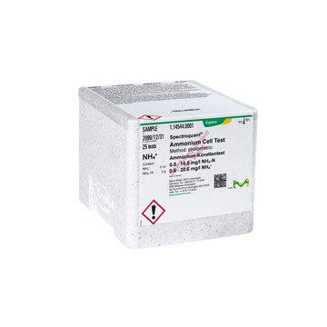 Ammonium Cell Test photometric, 0.5-16.0&#160;mg/L (NH4-N), 0.6-20.6&#160;mg/L (NH4+), Spectroquant&#174;