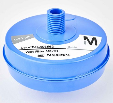 Vent Filter Protects purified water stored in 30/60/100 PE tanks from airborne contaminants. For Direct-Q&#174;, RiOs&#8482;/RiOs&#8482; Essential, Milli-Q&#174; Direct systems.