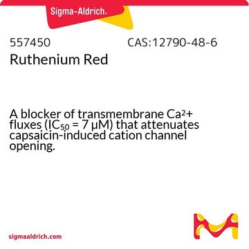 Ruthenium Red A blocker of transmembrane Ca2+ fluxes (IC50 = 7 &#181;M) that attenuates capsaicin-induced cation channel opening.