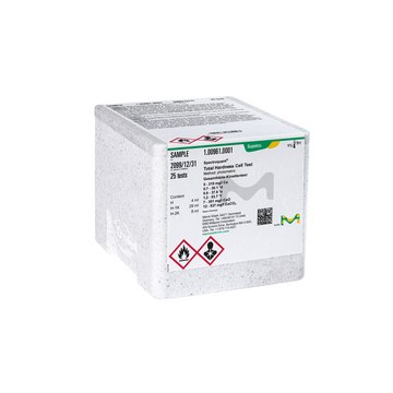 Total Hardness Cell Test photometric, 5-215&#160;mg/L (Ca), water hardness 0.7-30.1&#160;°d, water hardness 0.9-37.6&#160;°e, water hardness 1.2-53.7&#160;°f, 7-301&#160;mg/L (CaO), 12-537&#160;mg/L (CaCO3), Spectroquant&#174;